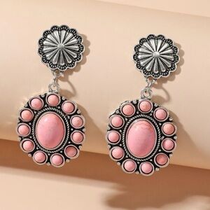 Western Earrings Elegant Pink and Silver Dangle Earrings Cowgirl Style